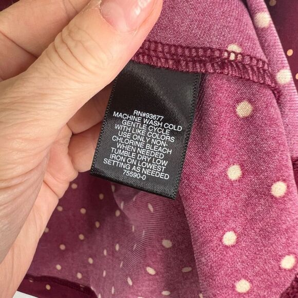 Liz Claiborne NWT Burgundy Dots Faux‎ Wrap Career Blouse Women's Sz PXL - Picture 8 of 9